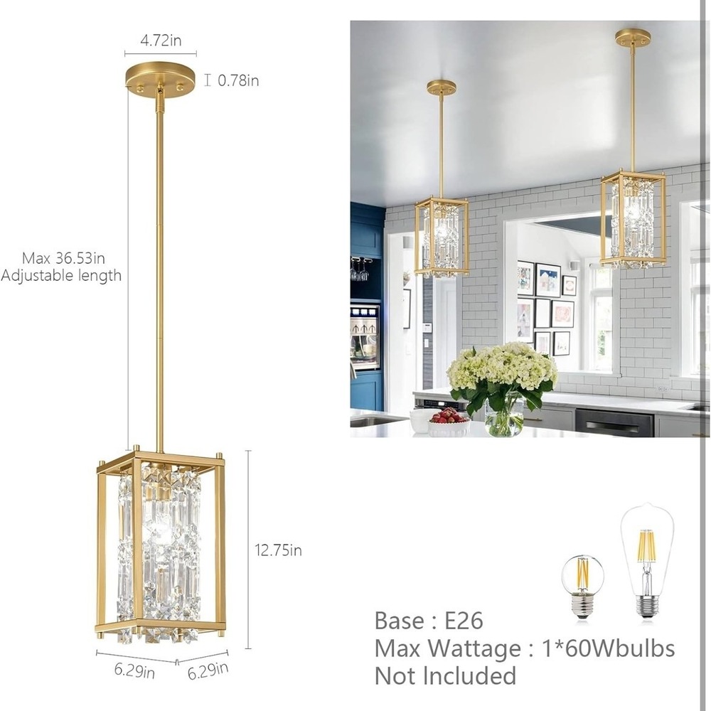 Modern Gold Crystal Chandelier Pendant Light Adjustable Height for Kitchen Bar - Picture 5 of 7